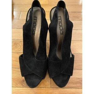 Moda Spana Black Suede Open Toe Heels